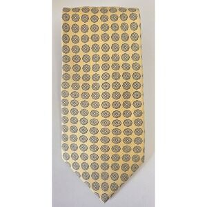 Kinloch Anderson Scotland Mens Silk Tie Yellow Geometric Floral Medallion Italy
